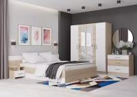 Спальня Горизонт Леси /LESI (Комплект Кровать, комод плюс 2 тумбочки), сонома-белый