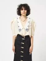 Рубашки Ivory Embroidered Collar Short Sleeve Blouse MIU MIU