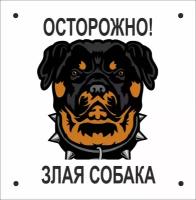 Информационная табличка Осторожно злая собака Ротвейлер 200200мм.