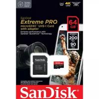 Карта памяти SANDISK micro SDXC 64Gb Extreme Pro UHS-I U3 V30 A2 + ADP (200/90 MB/s)