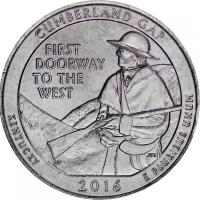 Монета номиналом 25 центов, США, 2016, "Национальный исторический парк Камберленд-Гэп (Кентукки)" D