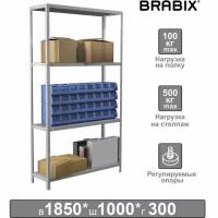 BRABIX Стеллаж металлический brabix "ms plus-185/30-4", 1850х1000х300 мм, 4 полки, регулируемые опоры, 291104, s241br153402
