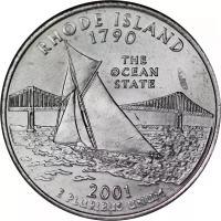 Монета номиналом 25 центов, США, 2001, "Род-Айленд" P