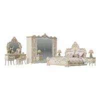 Мебель для спальни Людовик № 2 цвет слоновая кость кракелюр, ручная роспись цветными патинами и золотом