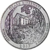 Монета номиналом 25 центов, США, 2017, "Национальные водные пути Озарк (Миссури)" P