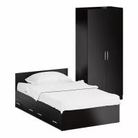 Кровать односпальная с ящиками 1200 со шкафом для одежды 2-х створчатым Стандарт, цвет венге, спальное место 1200х2000 мм., без матраса, основание ест