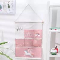 Кармашки на стену Без бренда Органайзер с карманами подвесной «Единорожек» 6 отделений, 50×35 см, цвет розовый