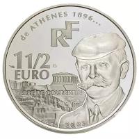 Франция 1 1/2 евро 2003 г. (ХХVII Летние Олимпийские игры 2004 года в Афинах, Пьер де Кубертен)