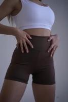 Спортивные коричневые шорты Mini Esm fit, женские короткие шорты для фитнеса и йоги, укороченные шорты с высокой талией, утягивающие и эластичные