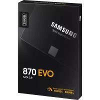 Твердотельные накопители Samsung SSD 870 EVO, 250GB, 2.5 7mm, SATA3, 3-bit MLC, R/W 560/530MB/s, IOPs 98 000/88 000, DRAM buffer 512MB, TBW 150, DWP