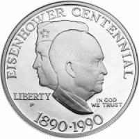 1 доллар 1990 США 100 лет Эйзенхауэру, proof, серебро