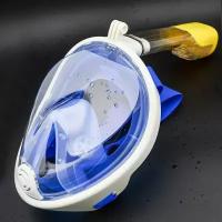 Полнолицевая маска для подводного плавания снорклинга Freebreath с креплением для экшн-камеры синяя Размер S/M