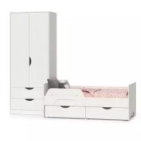 Кровать детская с ящиками со шкафом Уна, цвет белый с текстурой, спальное место 800х1600 мм., основание есть, без матраса
