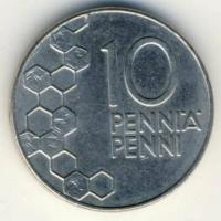 Финляндия 10 пенни 1991 год - Ландыш. Пчелиные соты