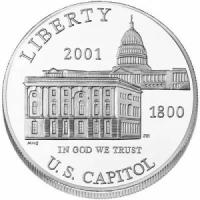 1 доллар 2001 США Капитолий, UNC, серебро