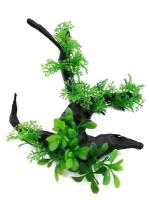 Искусственный декор для аквариума Коряга с растениями P503 14х14х10 см