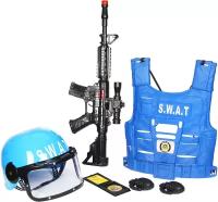 Набор полицейского с автоматом, бронежилетом, каской с защитой глаз и аксессуарами SW-204