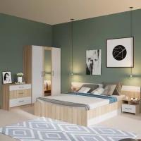 Спальный гарнитур Алена Дуб сонома белый кровать 160х200 см, комод 3 ящ, шкаф 3 дверный, тумба