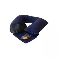 Подушка для шеи надувная Flyandtrip 42х26см синяя с маской на глаза, беруши и чехлом 1 комплект