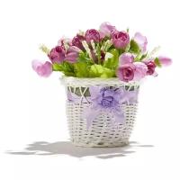 Букет "Апрельские цветы" MERSADA (белый; сиреневый; серо-фиолетовый; травяной зеленый) 16 х 16 х 16 см