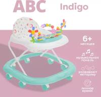 Ходунки детские музыкальные INDIGO ABC, с подсветкой, 8 колес, бирюзовый