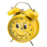 Часы будильник Смайл желтый D -11, 6 см Эврика, будильник детский, часы для ребенка