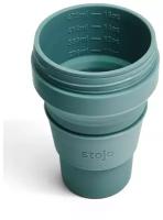 Многоразовый складной стакан STOJO с крышкой для кофе с собой из пищевого силикона / Стакан для кофе / Кружка для кофе 470 мл, цвет Eucalyptus