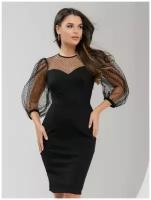Платье черное с объемными рукавами длины миди 1001 DRESS (10414, черный, размер: 50)