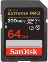 Карта памяти SD 64 Gb Sandisk SDXC Extreme Pro, class 10, 200Mb/s V30 UHS-I (SDSDXXU-064G-GN4IN)