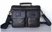 Кожаный портфель, черный, вмещает формат А4