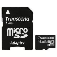 Карта памяти Transcend Premium microSDHC 16Gb UHS-I Cl10 + адаптер, TS16GUSDHC10