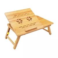 Стол для ноутбука Зеленый Шар BS 0002 из бамбука складной с охлаждением, светло-коричневый