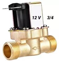 Клапан электромагнитный 12 Вольт / диаметр 3/4" / для воды / соленоидный / нормально закрытый/ латунь