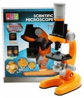 Набор для опытов с микроскопом детский Subor Scientific Microscope / Микроскоп детский / Развивающая игрушка для детей / Детский Микроскоп с 3 объективами 1200х 400х 100х, оранжевый