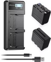 Зарядное устройство + 2 аккумулятора Powerextra NP-F970 для двух аккумуляторов Sony F970 (Type-C)