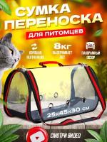Складная сумка переноска прозрачная для кошек, для собак, для животных до 8 кг, размер 25х30х45