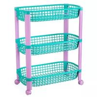 "Этажерка (контейнер) для игрушек пластиковая на колесиках, зеленая, 3 секции (47х26х57 см)"