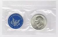 Монета из серебра 400 пробы (9,841 г.) в запайке с жетоном 1 доллар Эйзенхауэр. S. США, 1974 г. UNC