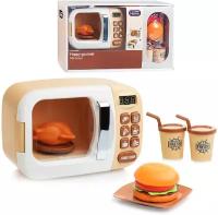 Микроволновка игрушечная с кухонными приборами и набором продуктов, бежевый (свет, звук) / Бытовая техника детская Oubaoloon A1005-3 в коробке