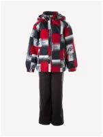 Комплект для мальчика куртка и полукомбинезон HUPPA YOKO, красный с принтом/тёмно-серый 12104, размер 104