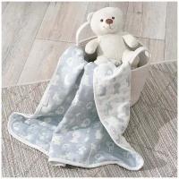 Плед детский для новорожденных на кровать покрывало Perina Toys цвет голубой зверюшки