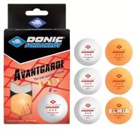 Мячики для н/тенниса DONIC AVANTGARDE 3* 40+, 6 штук, белый + оранжевый