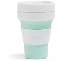 Многоразовый складной стакан STOJO с крышкой для кофе с собой из пищевого силикона / Стакан для кофе / Кружка для кофе 355 мл, цвет Mint