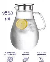 Кувшин жаропрочный стеклянный Formula Tepla, прозрачный, для горячих и холодных напитков, с крышкой из металла с фильтром, 1600 мл! в подарок