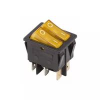 Выключатель клавишный 250V 15А (6с) ON-OFF желтый с подсветкой двойной REXANT