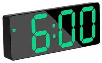 Электронные часы с большим LED дисплеем GH0712L, будильник, термометр. С большими цифрами. Черный корпус, зеленый дисплей