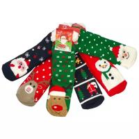 Носки новогодние теплые / теплые подарочные женские носки 6 пар / разноцветные праздничные носки 6 пар / размер 39-41