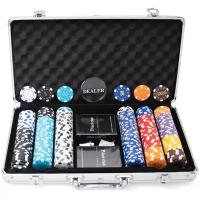 Набор для игры в покер "Monte Carlo" на 300 глиняных фишек с номиналом, в алюминиевом чемодане, PokerOffline