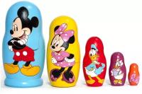 Матрешка деревянная авторская цветная Микки Маус Disney 5 мест 10,5 см / развивающая игрушка / сортер для детей / Ulanik