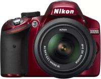 Фотоаппарат Nikon D3200 Kit AF-S DX NIKKOR 18-55mm f/3.5-5.6G VR, красный